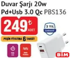 POLOSMART DUVAR ŞARJI 20W PD + USB 3.0 QC PBS136